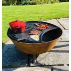 "Raw" 850mm Diameter Cast Iron BBQ Fire Bowl  And Chef's Cast Iron Griddle Kit 